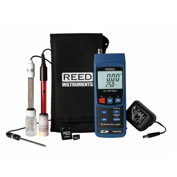 REED Data Logging pH/ORP Meter with Electrodes, Temperature Probe, SD Card and Power Adapter, Reed Instruments, Mfr#: R3000SD-KIT3